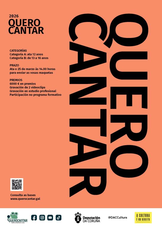 A Deputación lembra que o 25 de marzo remata o prazo para participar no certame Quero Cantar 2026